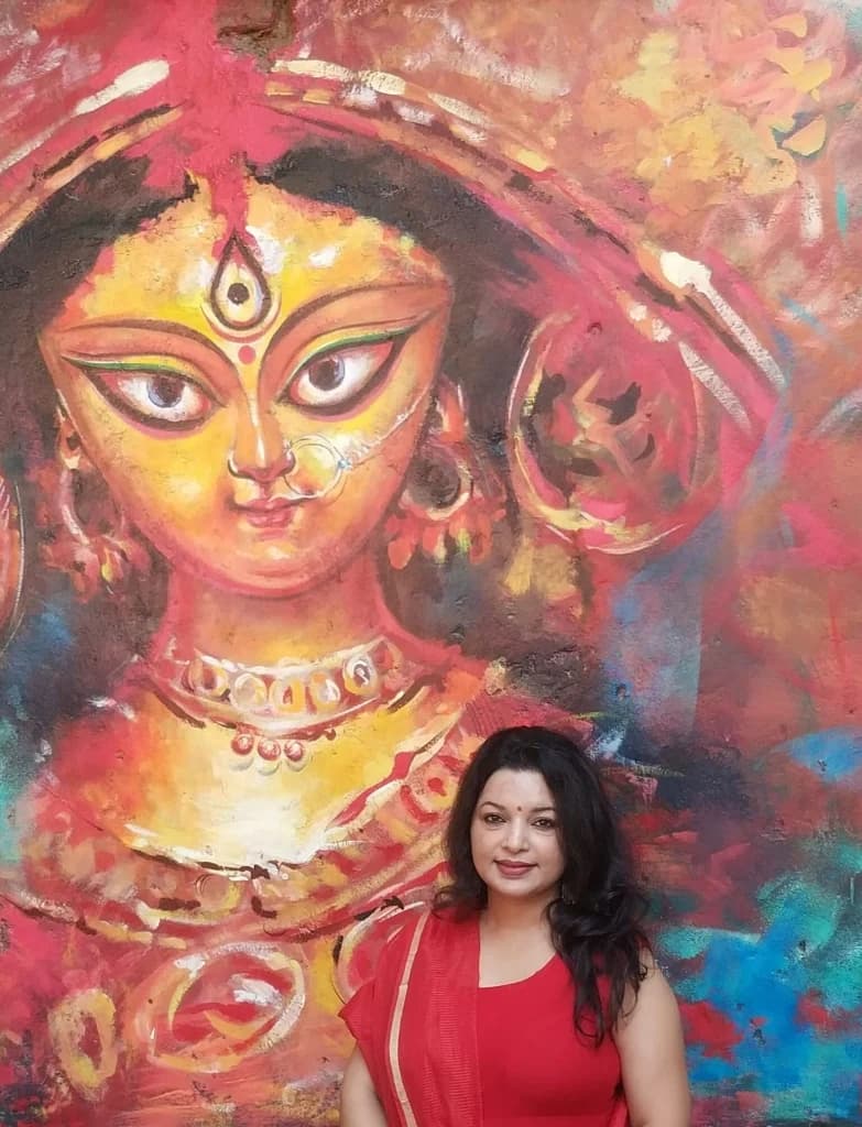 Durga Puja celebration mural artwork in Kolkata
