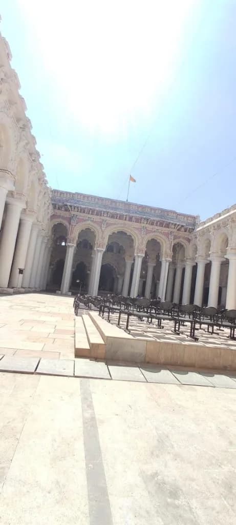 Sunlit central courtyard of Thirumalai Nayakkar Mahal
