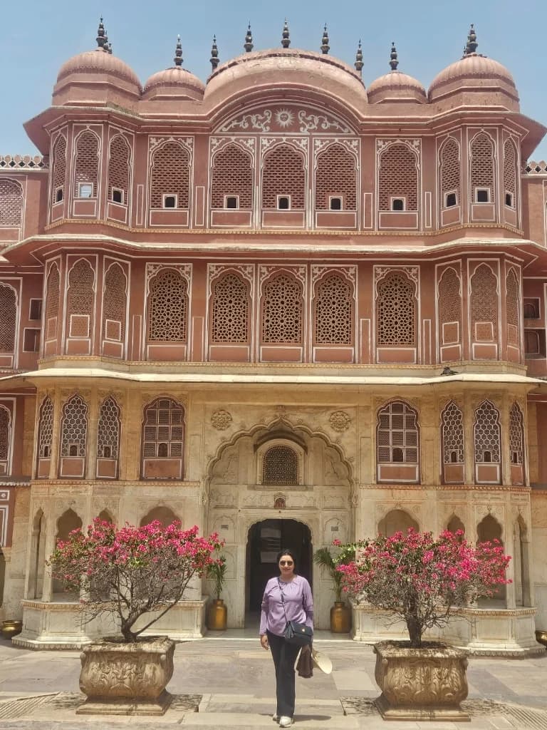 Pink sandstone facade of Hawa Mahal near the City Palace