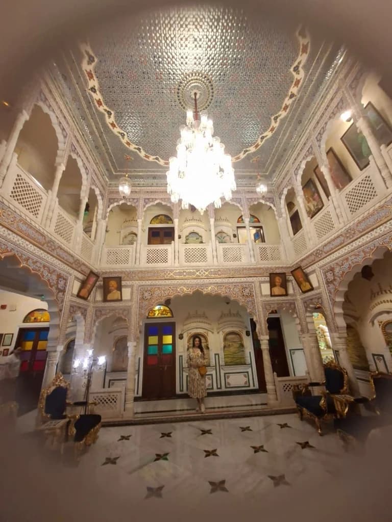 Chandelier-lit foyer of Shahpura House palace