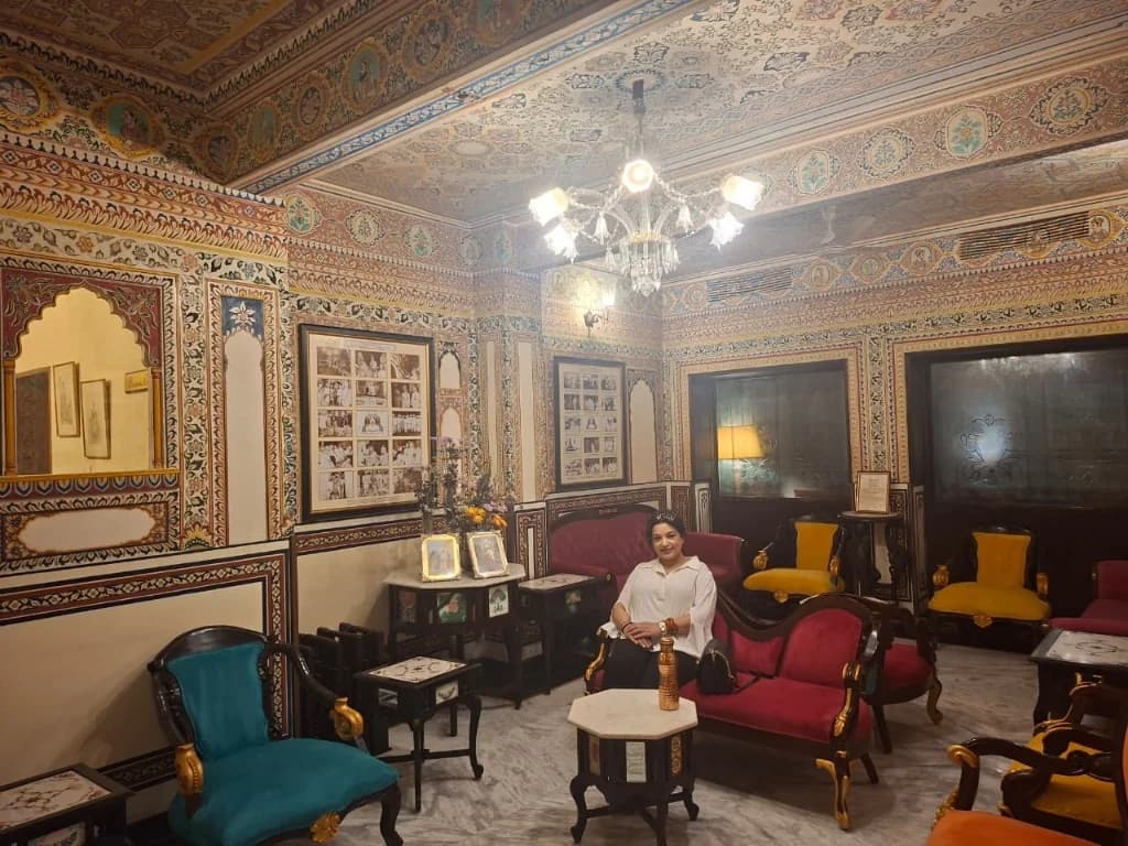 Heritage lounge seating area inside Shahpura House