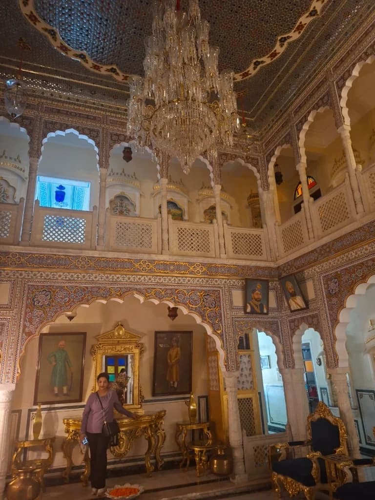 Ornately decorated hall inside Shahpura House, Jaipur