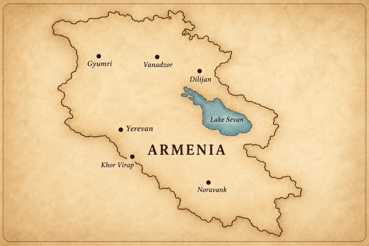 Armenia detail map with destination markers