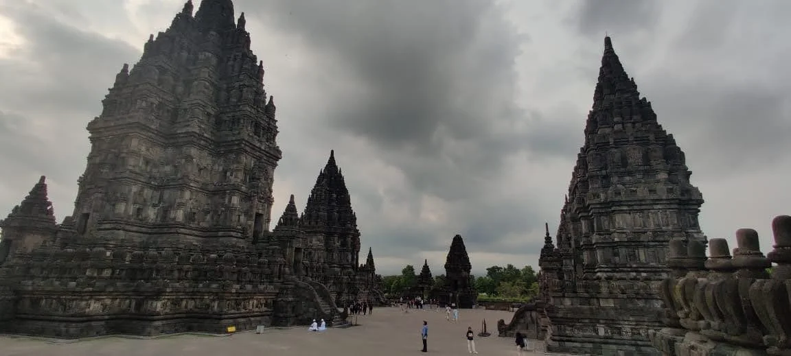 Majestic stone spires of Prambanan Temple Complex at sunset in Yogyakarta, Indonesia