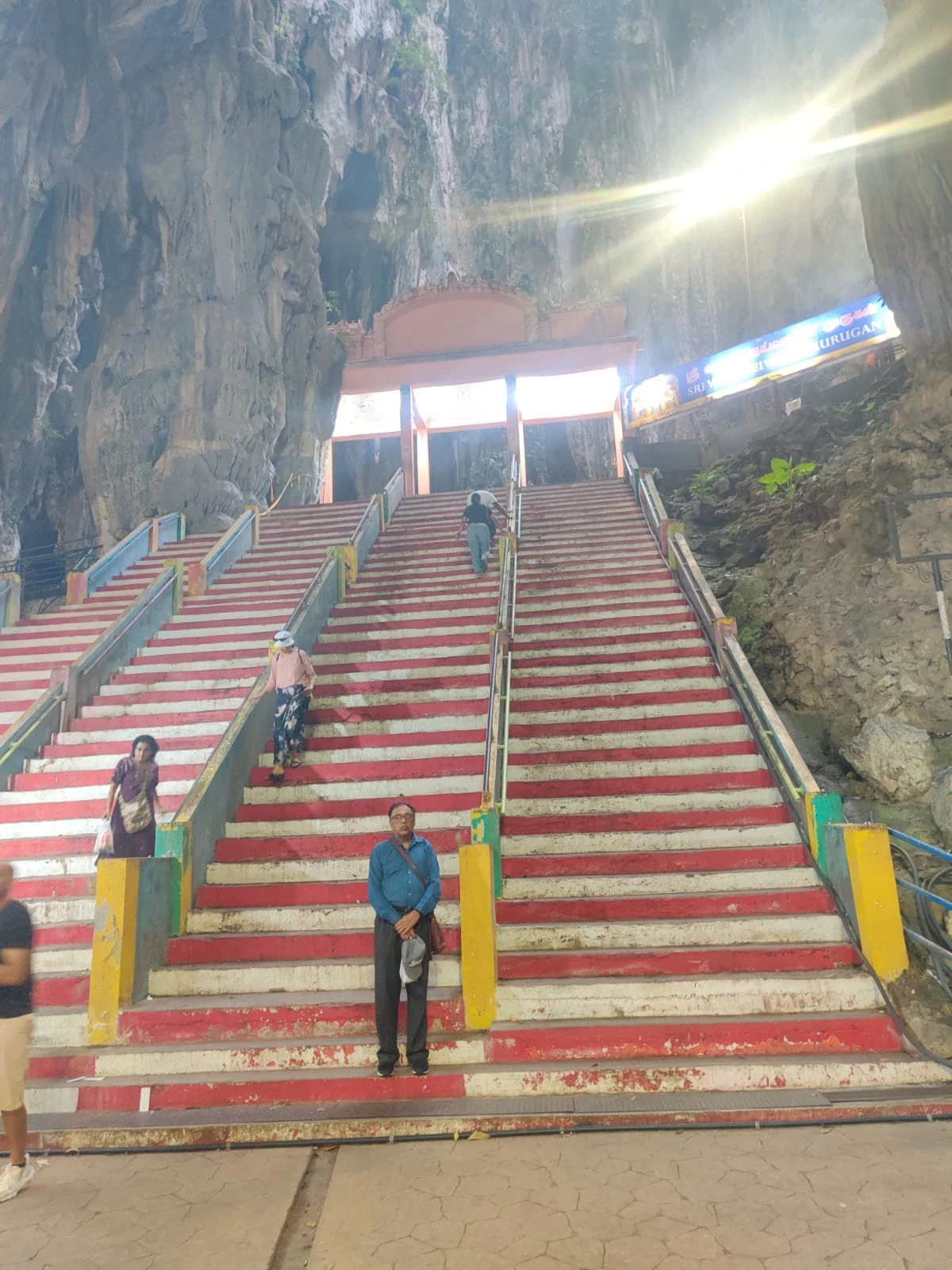 Internal flight of stairs leading to the upper limestone chamber and open-air natural skylight of Cathedral Cave