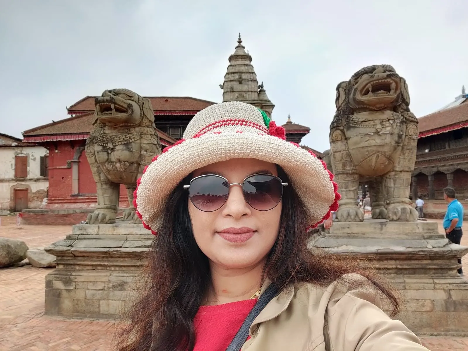 Colossal stone guardian lions of Bhaktapur Durbar Square