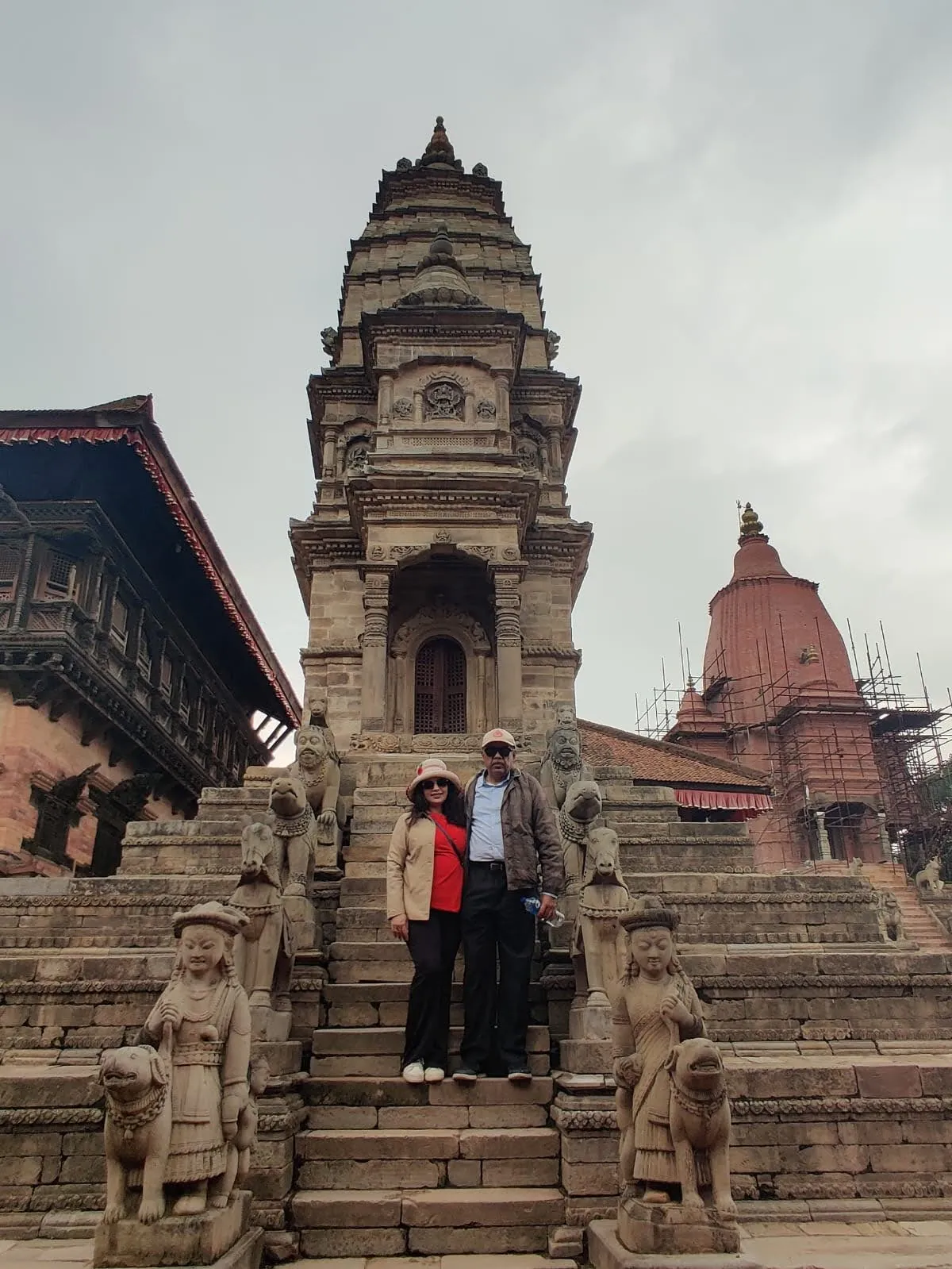 Stone steps and guardian sculptures of Siddhi Lakshmi Temple