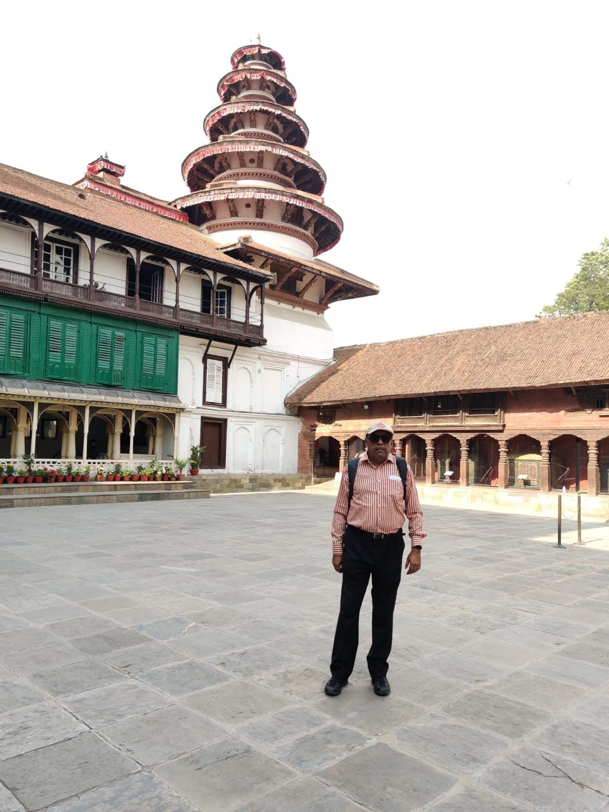 Nasal Chowk coronation courtyard and circular temple tower at Hanuman Dhoka