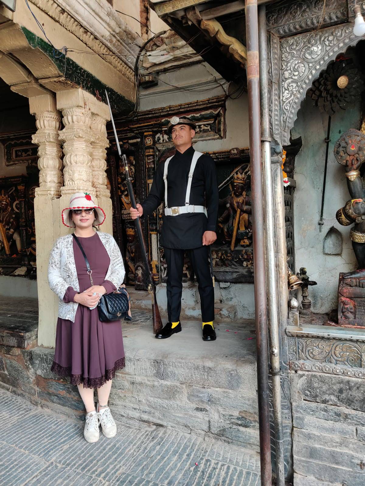 Hanuman Dhoka Royal Palace Guard in ceremonial uniform representing Nepal's historic royal traditions