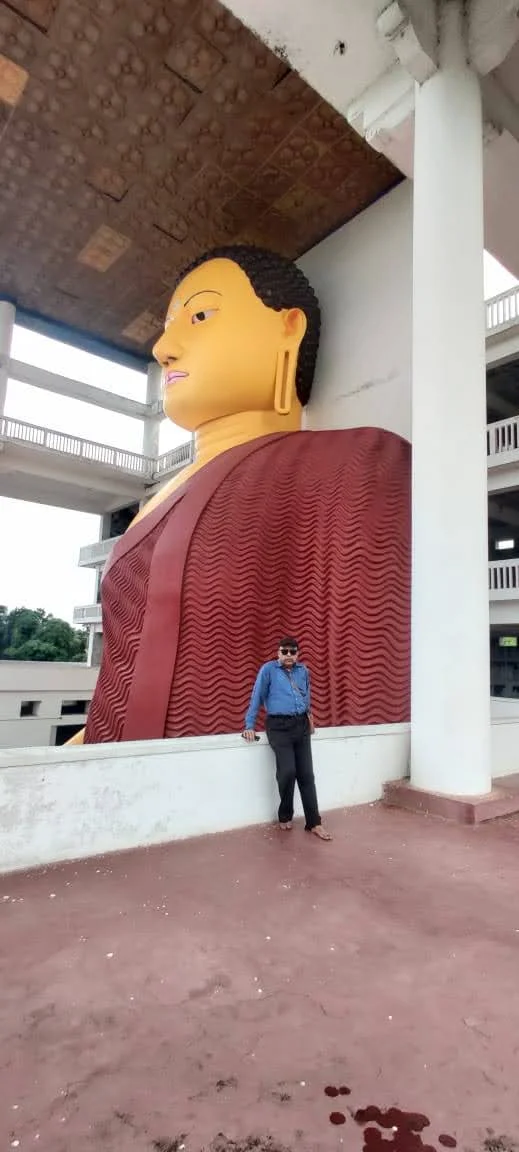 Viewing gallery overlooking the colossal seated Buddha statue at Weherahena Rajamaha Viharaya
