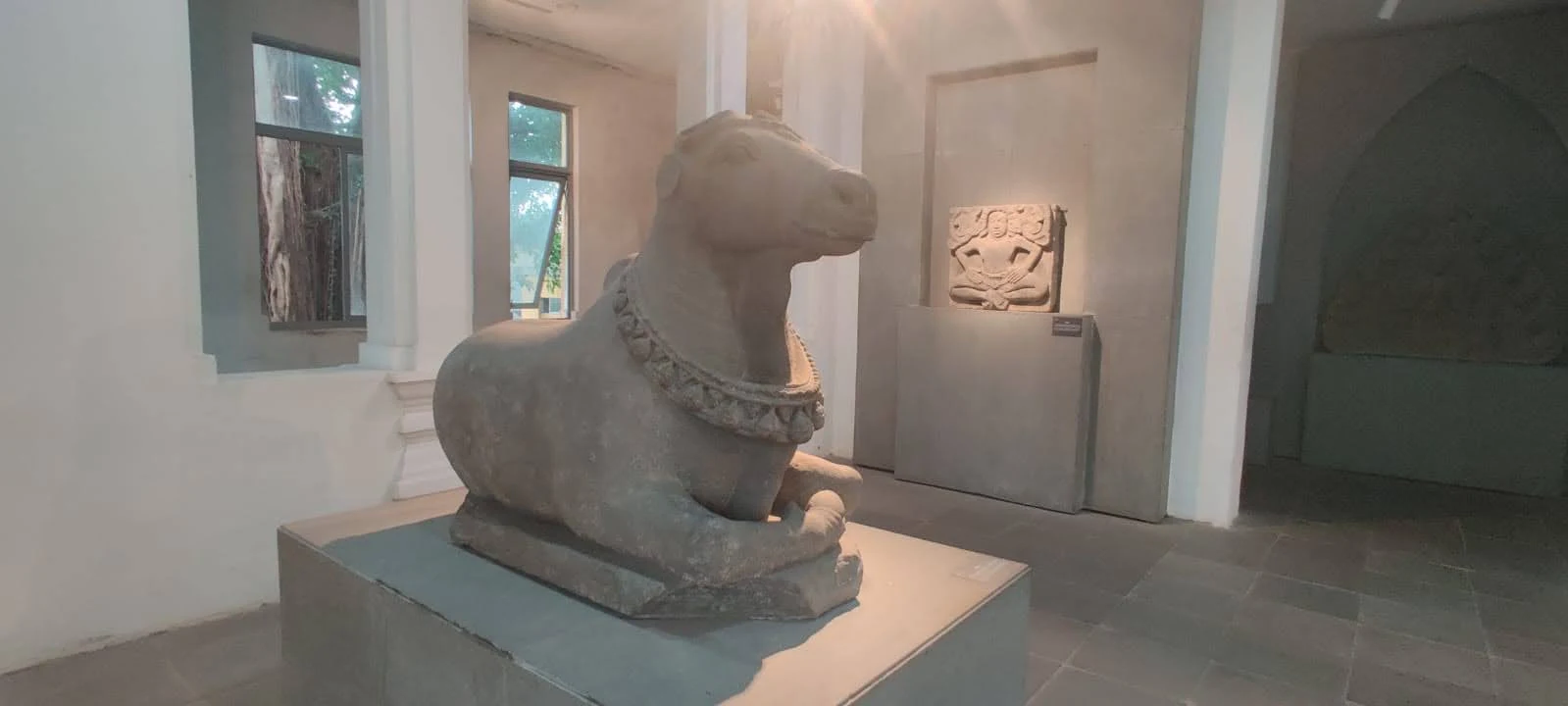 Stone carving of Lord Shiva's mount Nandi bull at the Cham Museum