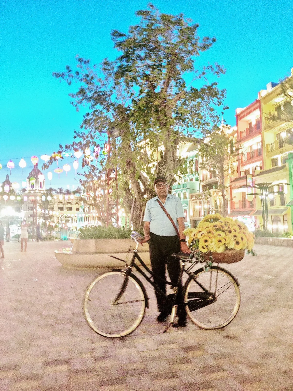 Coastal sunlit gardens and floral bicycle display in Nha Trang