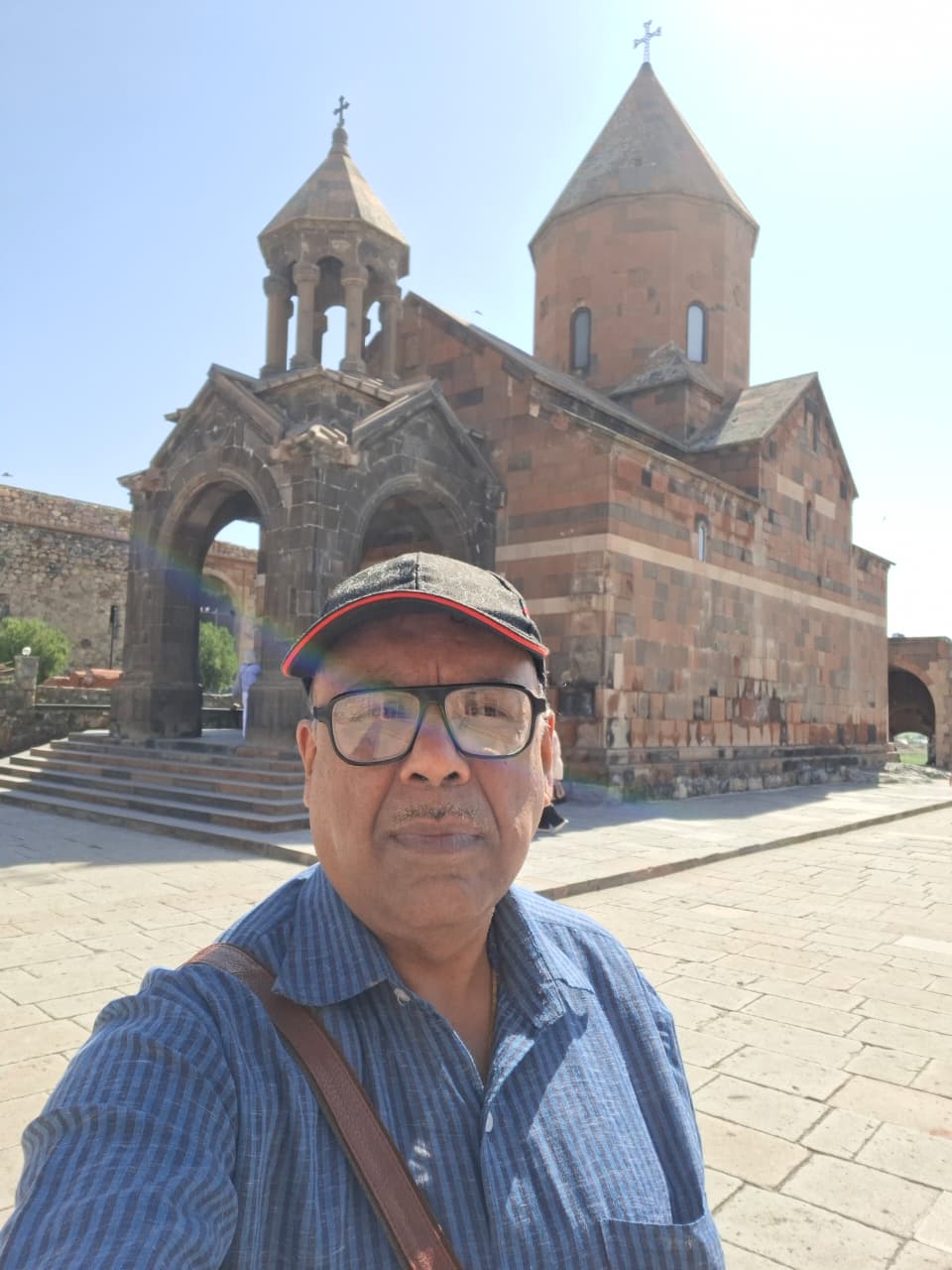 Side perspective of Khor Virap monastery chapels and towers