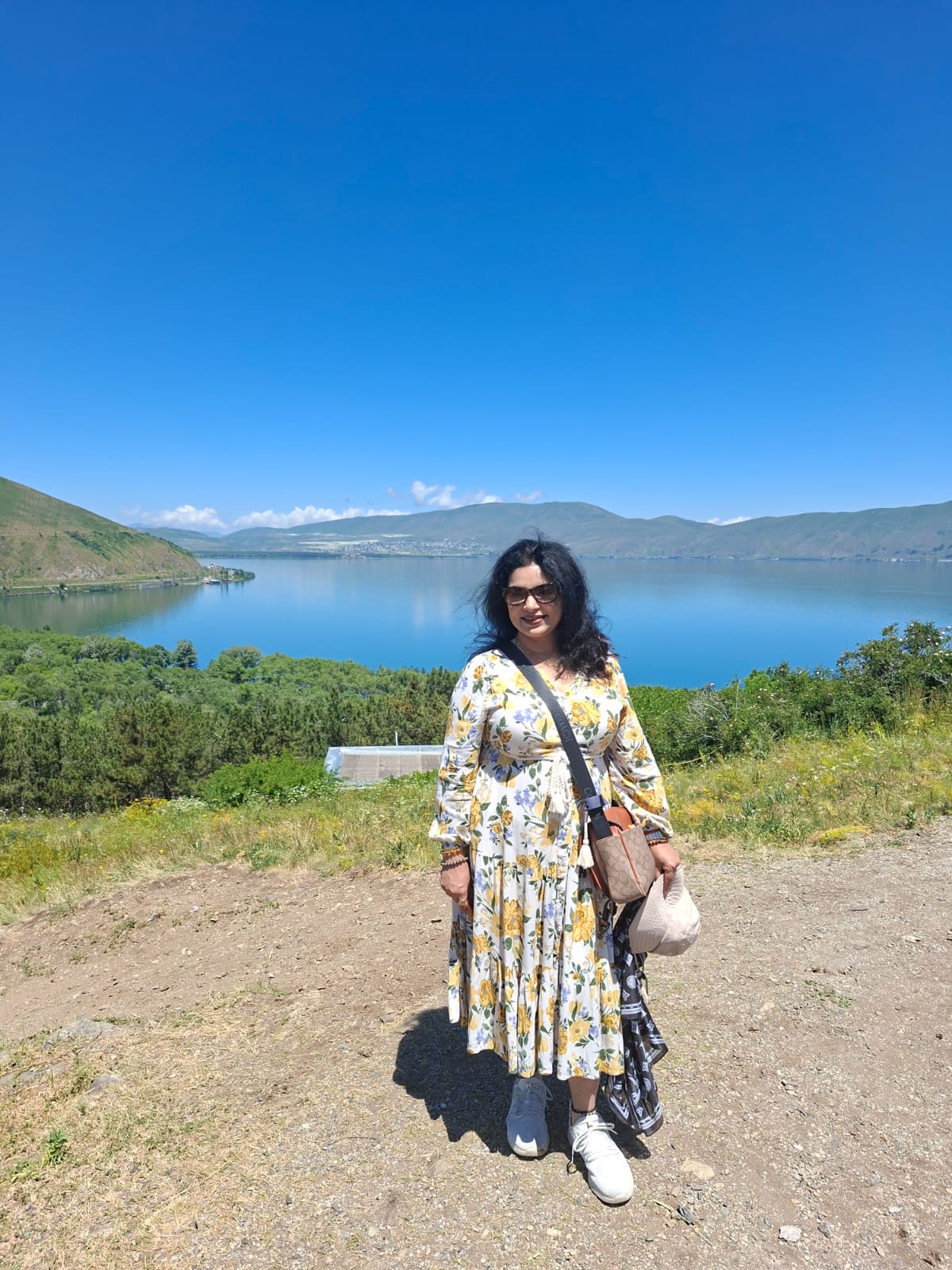 Clear blue waters of Lake Sevan shoreline
