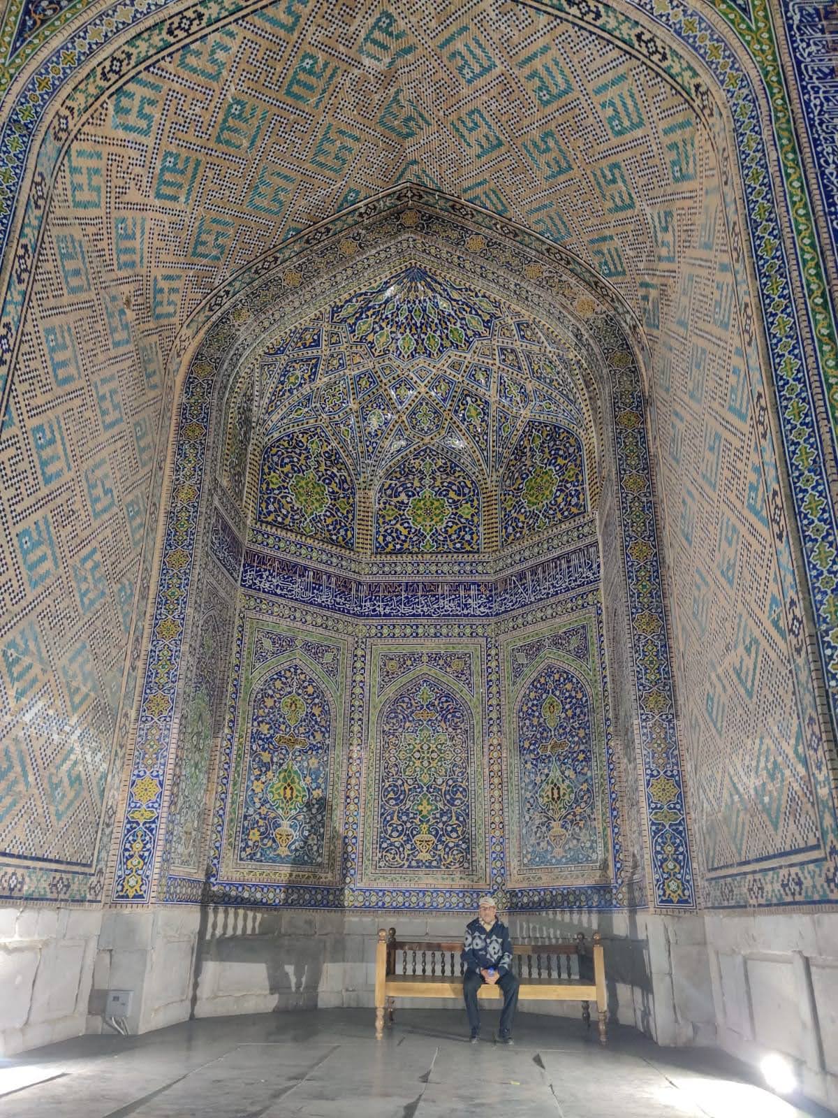 Intricate wall designs at Registan madrasah portal