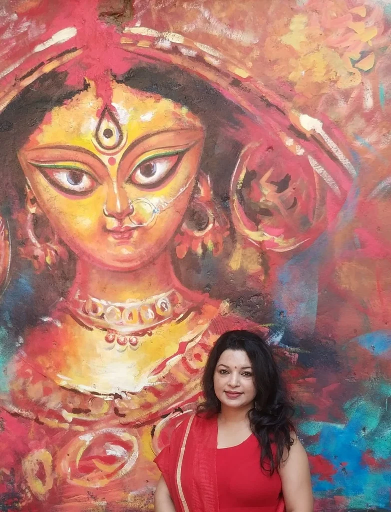 Durga Puja celebration mural artwork in Kolkata