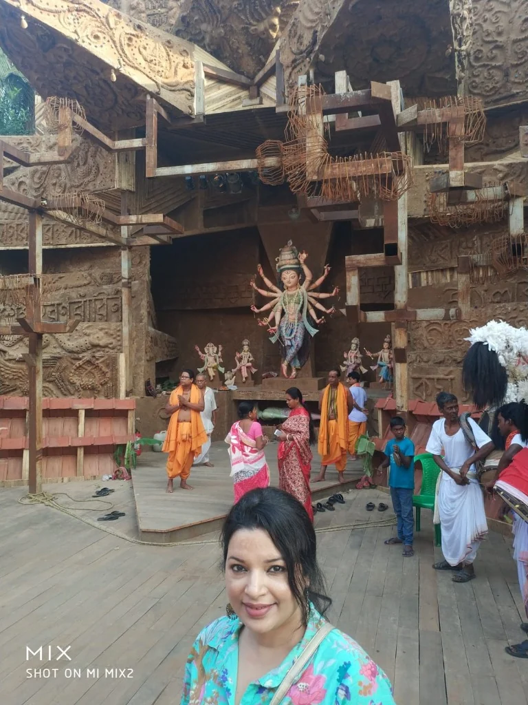 Tradition Amid Modernity Geometric Wooden Terracotta Durga Puja Pandal Kolkata