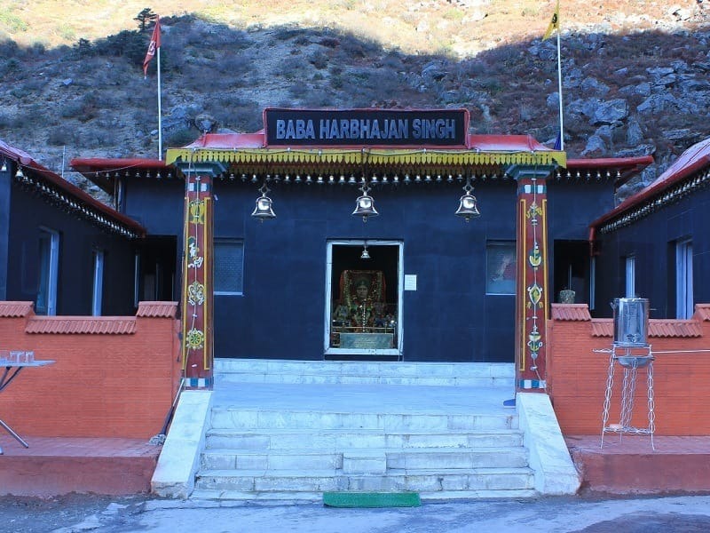 Frontal view of New Baba Harbhajan Singh Mandir shrine building