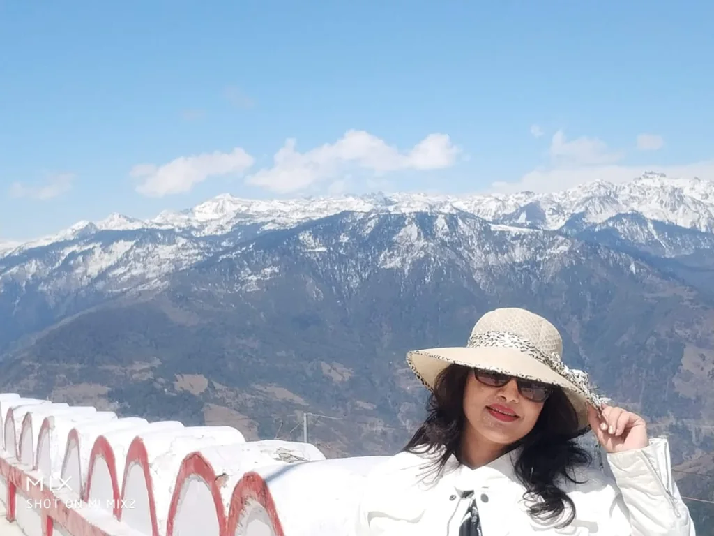 Panoramic view of snow-covered Himalayan mountain range from Jaswant Garh War Memorial