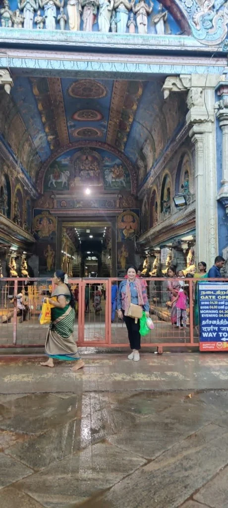 Entrance corridor and shrine steps at Meenakshi Amman Temple