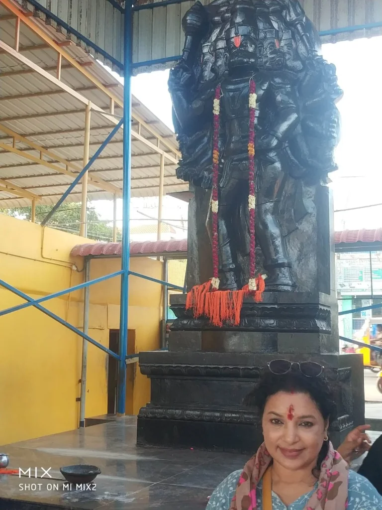 Sacred Panchamukhi Hanuman Lord statue adorned with garlands