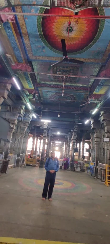 Vast painted mandapam hall and sacred ceilings of Meenakshi Temple