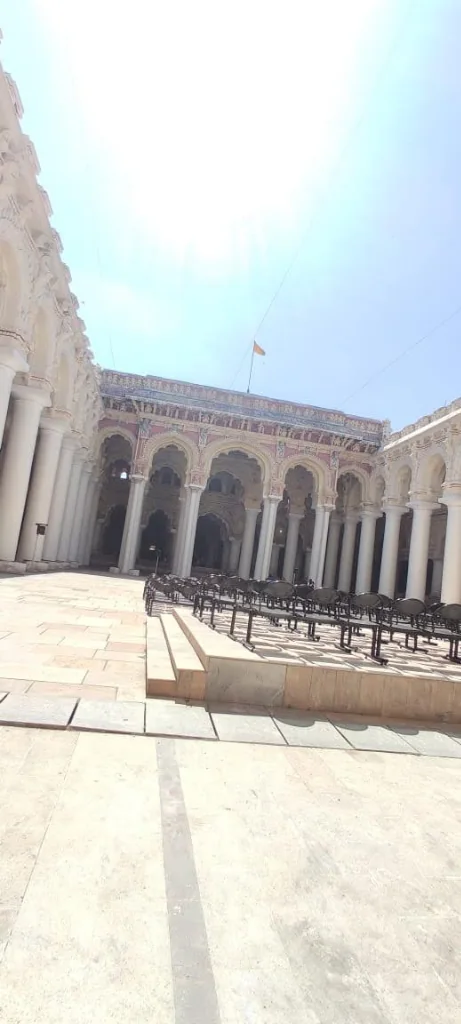 Sunlit central courtyard of Thirumalai Nayakkar Mahal