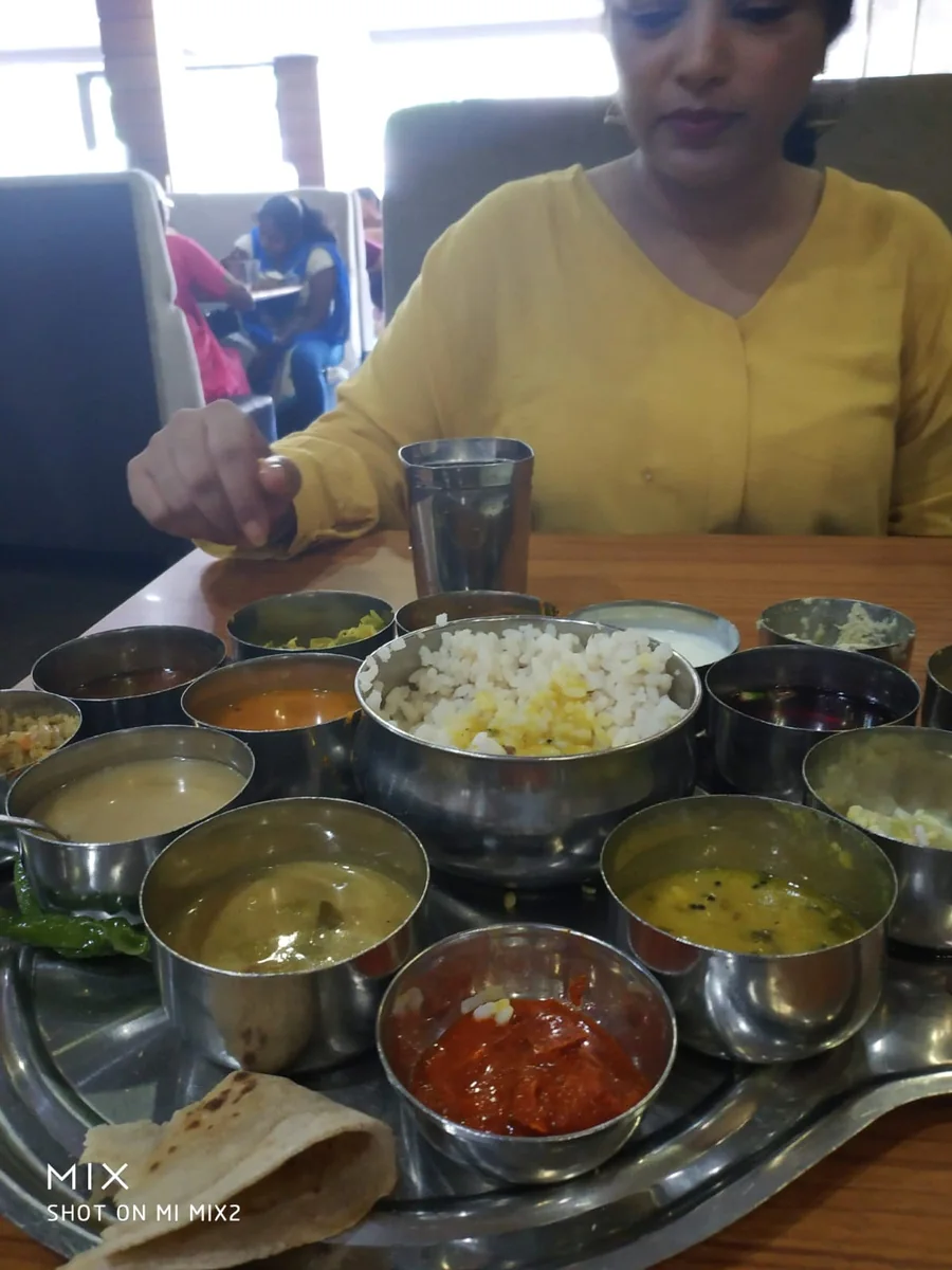 A traditional Mangalorean thali with coconut and tamarind based coastal dishes
