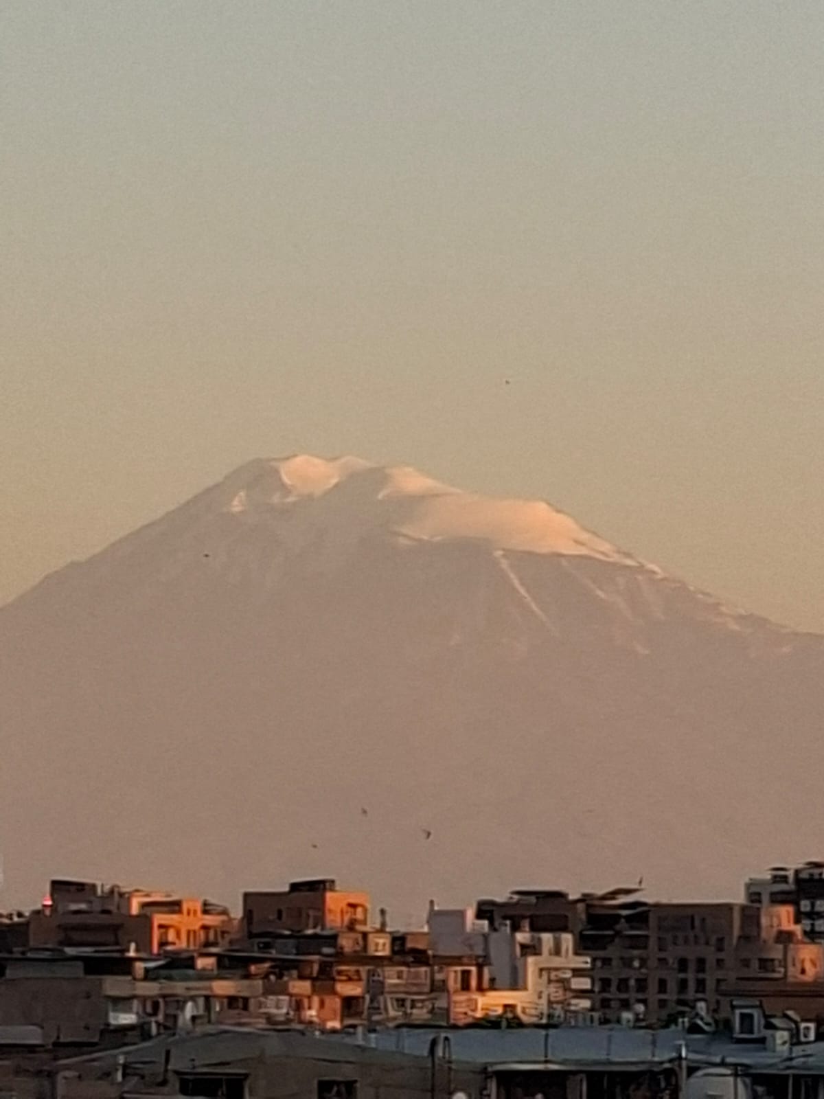 Stunning view of Mount Ararat rising behind the city skyline of Yerevan